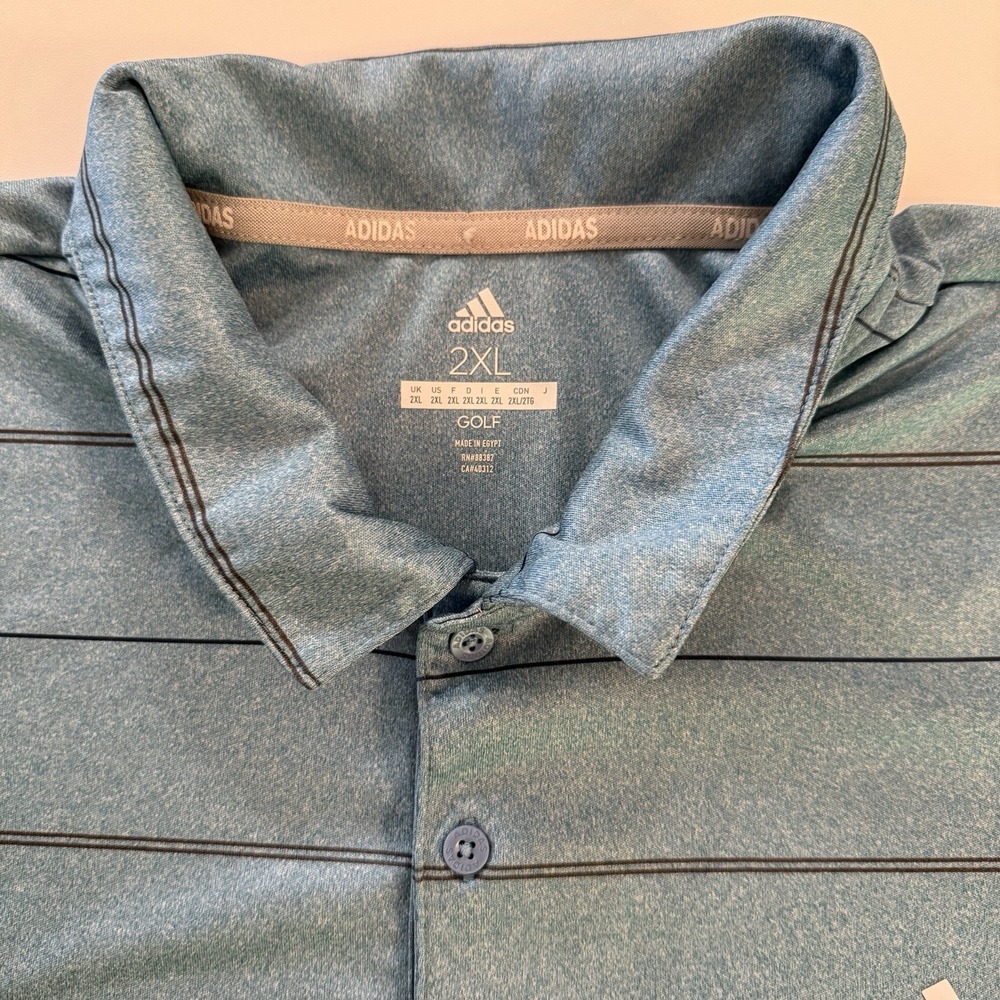 Adidas Golf Mens Short Sleeve Polo Golf Shirt Size 2XL Blue Sportswear Striped - Picture 3 of 6